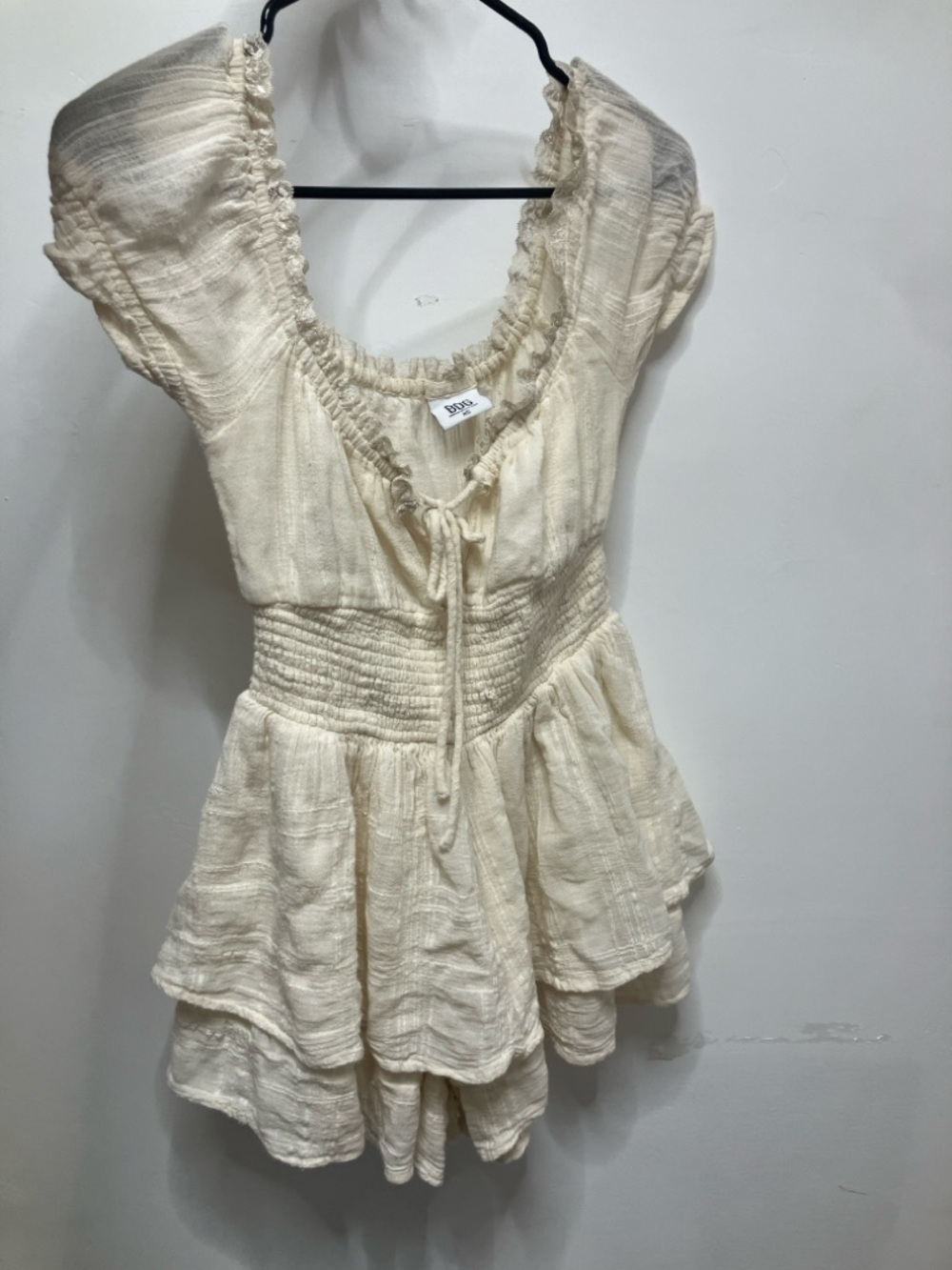 Cream Textured Smocked Waist Romper